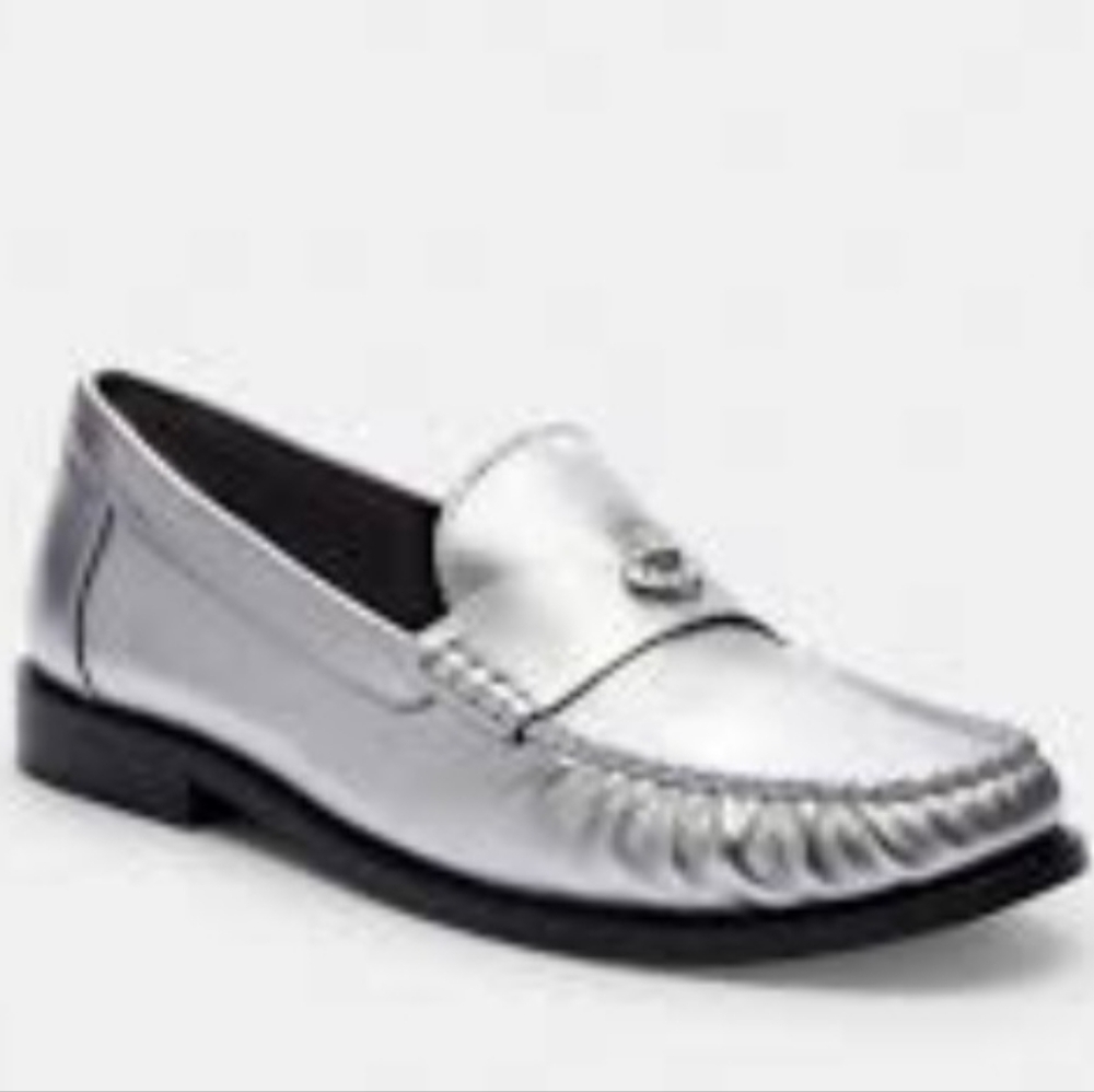 NEW Coach Jolene Silver Metallic Leather Slip On Loafer Size 6.5B - Picture 3 of 16
